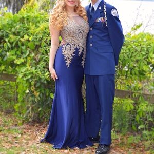 Navy and Gold Prom Dress